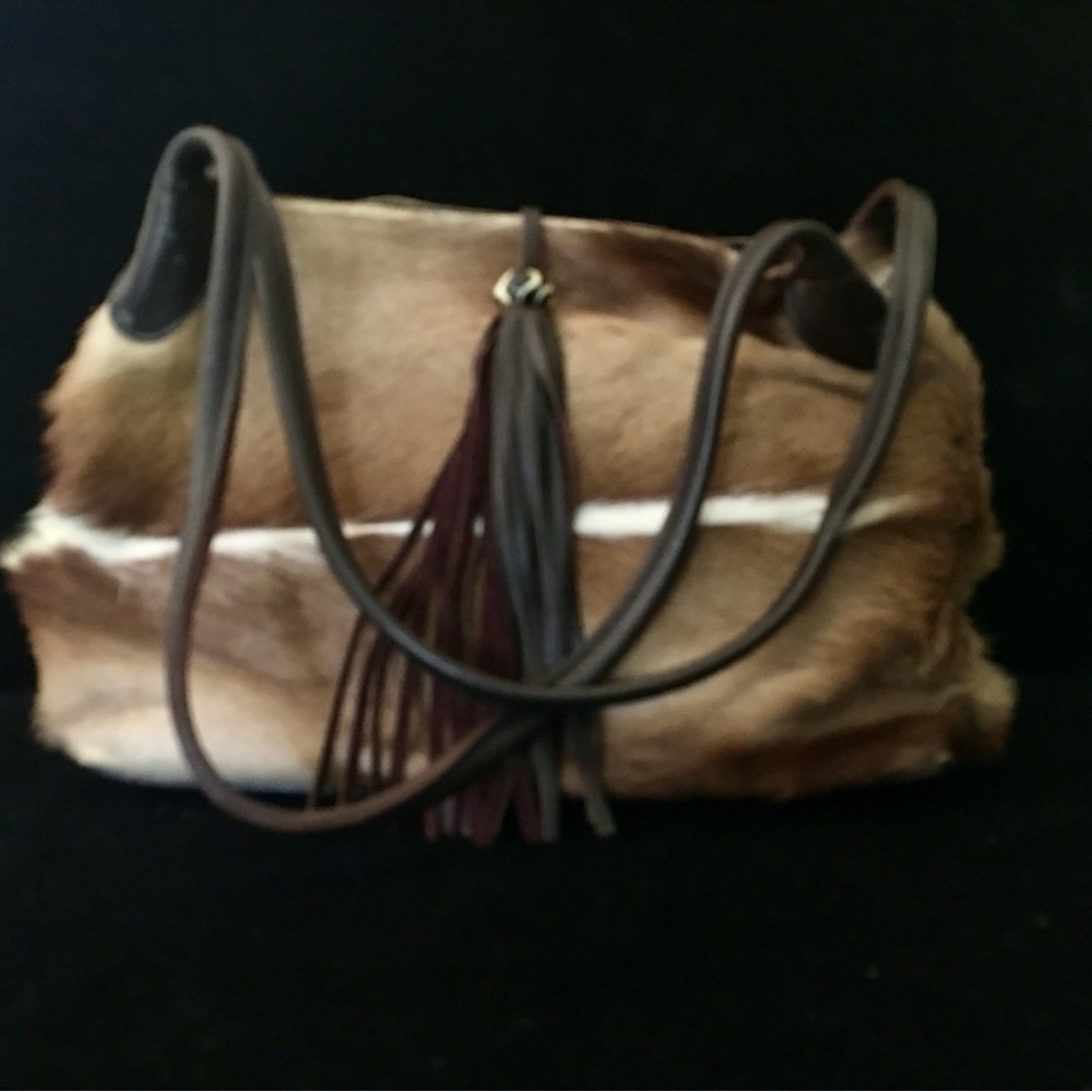 Antler Fur Handbag With A White Stripe